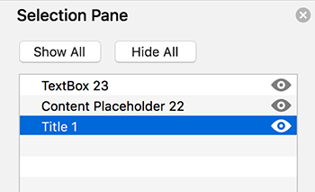 Selection pane for arranging the reading order of objects in PowerPoint