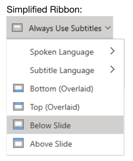 Simplified toolbar subtitle settings