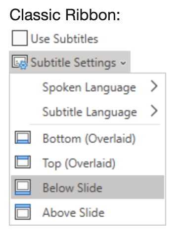 Classic toolbar subtitle settings