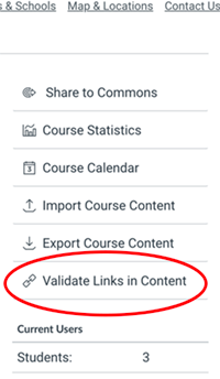 The Canvas Validate Links in Content link