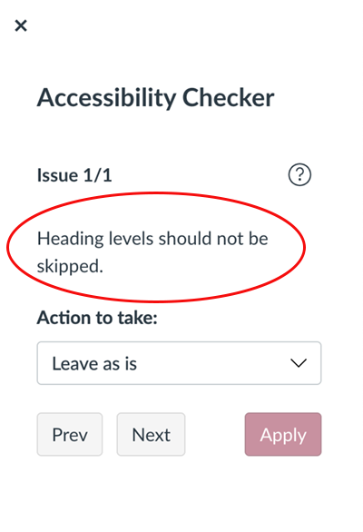 Accessibility Checker heading skipped pane