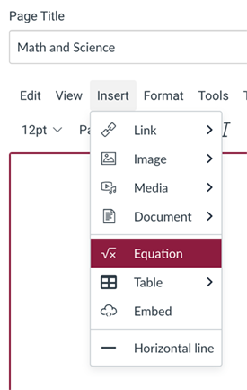 Equation Editor choice in ​​​​the Canvas Rich Content Editor