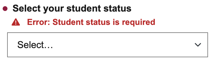 Example of an error message positioned between label and form field