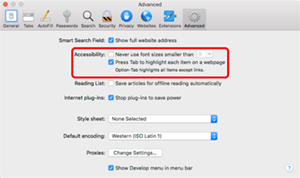 The Press Tab to highlight each item on a webpage setting in Safari Preferences