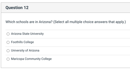 Canvas question identifies the type of question and lets students know more than one answer is possible.
